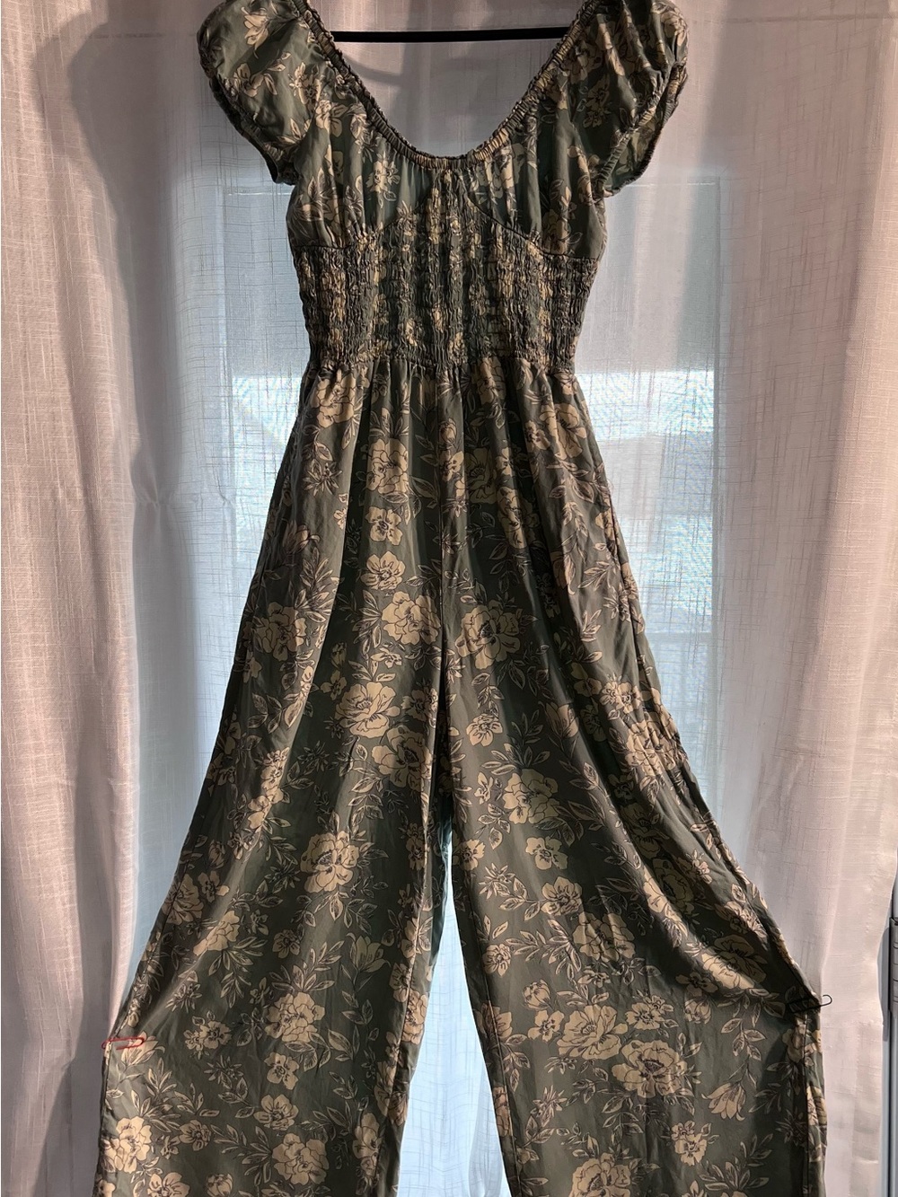 Patrons of Peace Olive Green Floral Smocked Jumpsuit